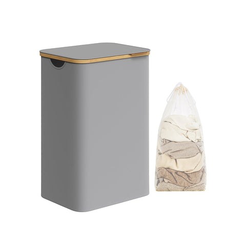 Rootz Portable Dove Gray Laundry Basket - Clothes Hamper - Collapsible Storage Bin - 600D Oxford Fabric - Bamboo Frame - Lightweight - 42cm x 32cm x 70.5cm