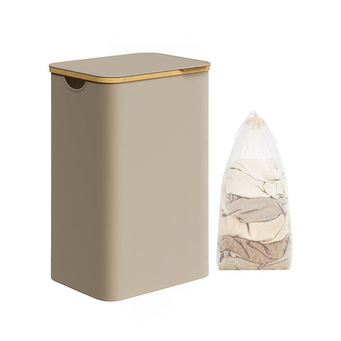 Rootz Portable Laundry Basket - Hamper - Collapsible Storage Bin - 600D Oxford Cloth - Bamboo - Lightweight - Compact - Durable - 42cm x 32cm x 70.5cm