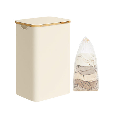 Rootz Collapsible Laundry Basket - Cream White Hamper - Foldable Clothes Storage - 600D Oxford Cloth - Bamboo Fiberglass Rods - Lightweight - Portable - Space Saving - 42cm x 32cm x 70.5cm