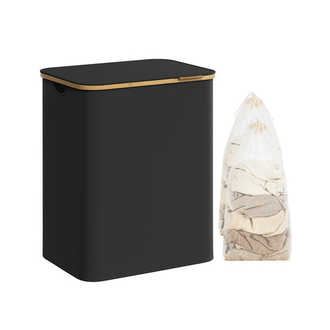 Rootz Portable Folding Laundry Basket - Hamper - Collapsible Storage Bin - 600D Oxford Cloth - Bamboo - Lightweight - Compact - 52cm x 38.5cm x 70.5cm