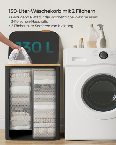 Rootz Portable Folding Laundry Basket - Hamper - Collapsible Storage Bin - 600D Oxford Cloth - Bamboo - Lightweight - Compact - 52cm x 38.5cm x 70.5cm