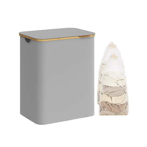 Rootz Dove Gray Laundry Basket - Clothes Hamper - Storage Bin - 600D Oxford Cloth - Bamboo - Fiberglass Rods - Lightweight - Durable - Portable - 52cm x 38.5cm x 70.5cm