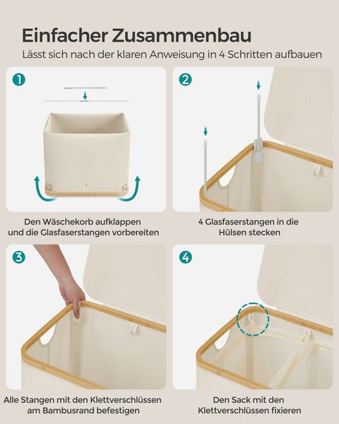 Rootz Laundry Basket - Hamper - Dual Compartment Organizer - White Lid - 60cm x 40cm x 50cm