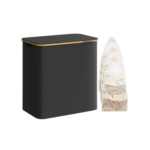 Rootz Portable Folding Laundry Basket - Hamper - Collapsible Storage Bin - 600D Oxford Cloth - Bamboo - Lightweight - Compact - 60cm x 38.5cm x 70.5cm