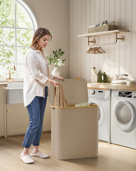 Rootz 150L Laundry Basket - Clothes Hamper - Storage Bin - 3 Compartments - Organize Efficiently - 60x38.5x70.5cm - Brown