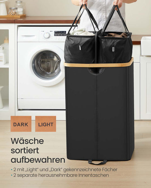 Rootz Washing Basket - Laundry Hamper - Clothes Organizer - Durable Oxford Fabric - 52cm x 38.5cm x 75cm