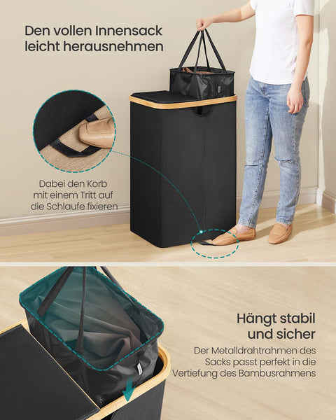 Rootz Washing Basket - Laundry Hamper - Clothes Organizer - Durable Oxford Fabric - 52cm x 38.5cm x 75cm