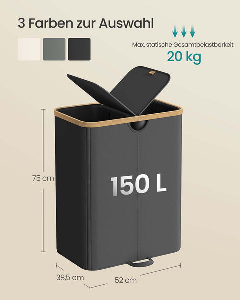 Rootz Washing Basket - Laundry Hamper - Clothes Organizer - Durable Oxford Fabric - 52cm x 38.5cm x 75cm