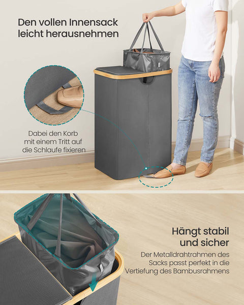 Rootz Laundry Basket - Washing Hamper - Oxford Fabric Organizer - Durable & Spacious - 52cm x 38.5cm x 75cm