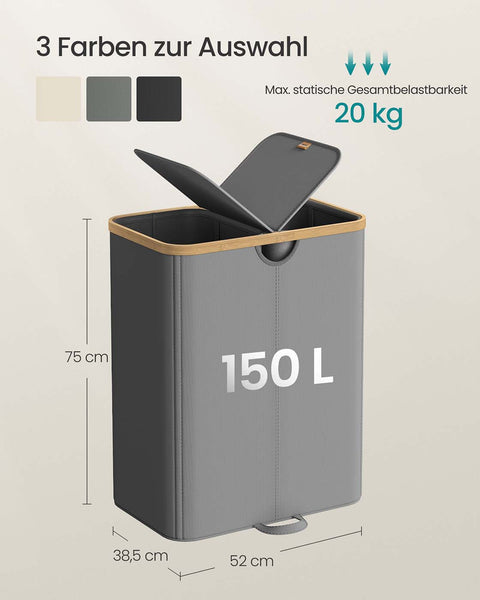 Rootz Laundry Basket - Washing Hamper - Oxford Fabric Organizer - Durable & Spacious - 52cm x 38.5cm x 75cm