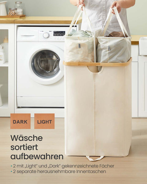 Rootz Laundry Basket - Wash Bin - Clothes Organizer - Durable Oxford Fabric - 52cm x 38cm x 75cm