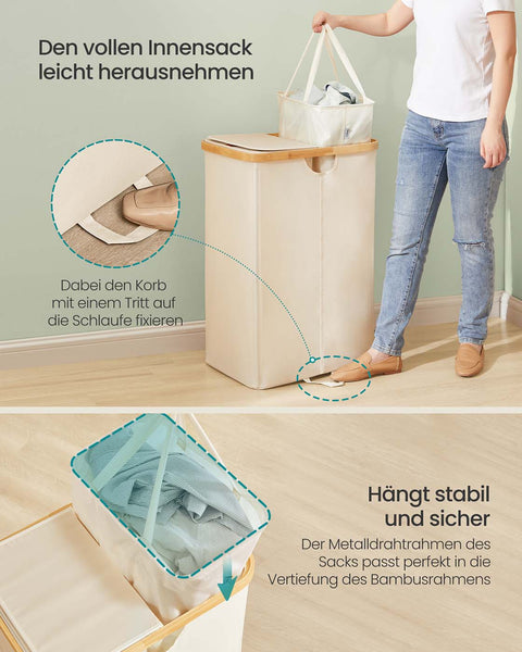 Rootz Laundry Basket - Wash Bin - Clothes Organizer - Durable Oxford Fabric - 52cm x 38cm x 75cm