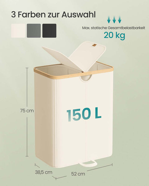 Rootz Laundry Basket - Wash Bin - Clothes Organizer - Durable Oxford Fabric - 52cm x 38cm x 75cm