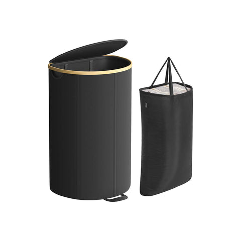 Rootz Black Laundry Basket - Clothes Hamper - Storage Bin - Durable Oxford Fabric - 42.5cm x 32.5cm x 75cm