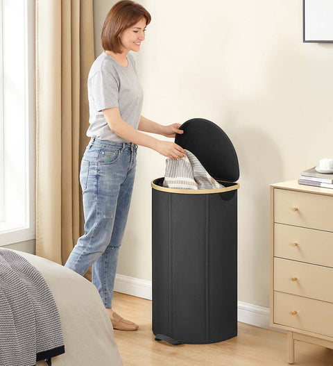 Rootz Black Laundry Basket - Clothes Hamper - Storage Bin - Durable Oxford Fabric - 42.5cm x 32.5cm x 75cm