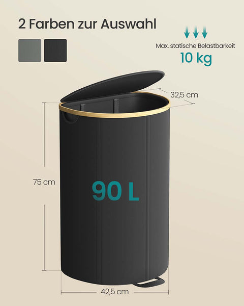 Rootz Black Laundry Basket - Clothes Hamper - Storage Bin - Durable Oxford Fabric - 42.5cm x 32.5cm x 75cm