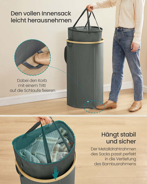 Rootz Folding Laundry Basket - Collapsible Hamper - Clothes Organizer - Lightweight Design - 42.5cm x 32.5cm x 75cm