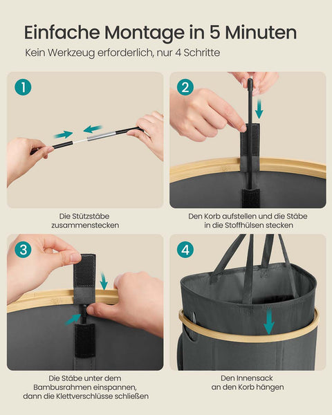 Rootz Folding Laundry Basket - Collapsible Hamper - Clothes Organizer - Lightweight Design - 42.5cm x 32.5cm x 75cm