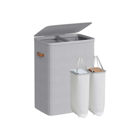 Rootz Laundry Basket with 2 Compartments - Hamper - Clothes Organizer - Sturdy Design - 56 x 40 x 75 cm -  Grey