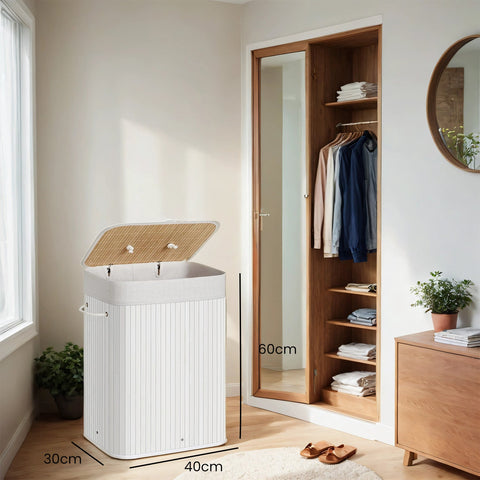 Rootz 72L Bamboo Laundry Basket - Clothes Hamper - Laundry Collector - Eco-Friendly - 40cm x 30cm x 60cm