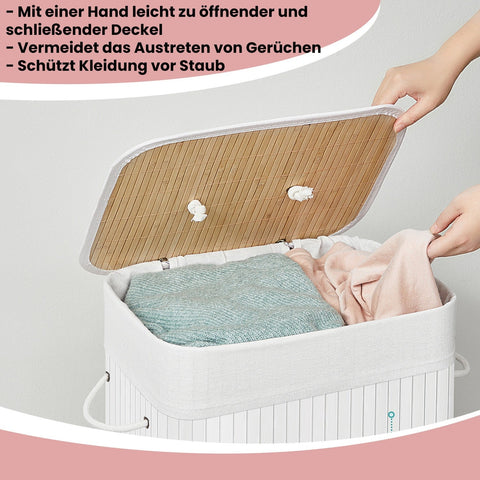Rootz 72L Bamboo Laundry Basket - Clothes Hamper - Laundry Collector - Eco-Friendly - 40cm x 30cm x 60cm