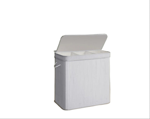 Rootz White Bamboo Laundry Basket - Washing Hamper - Storage Bin - Eco-Friendly - 54.5cm x 34.5cm x 61cm