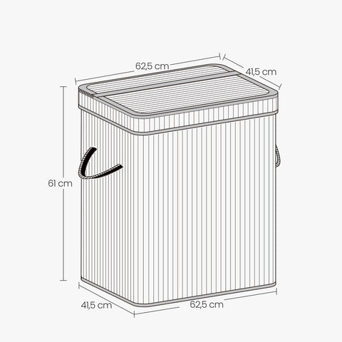 Rootz White Bamboo Laundry Basket - Washing Hamper - Storage Bin - Eco-Friendly - 54.5cm x 34.5cm x 61cm