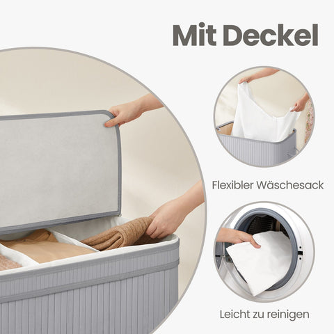 Rootz White Bamboo Laundry Basket - Washing Hamper - Storage Bin - Eco-Friendly - 54.5cm x 34.5cm x 61cm