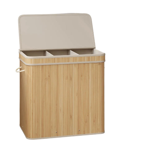 Rootz Laundry Basket with Lid - Bamboo Laundry Collector - Laundry Hamper - Removable & Washable Bag - 41.5 x 62.5 x 61 cm
