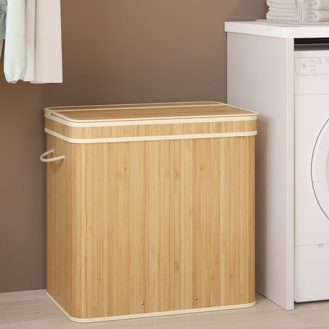 Rootz Laundry Basket with Lid - Bamboo Laundry Collector - Laundry Hamper - Removable & Washable Bag - 41.5 x 62.5 x 61 cm