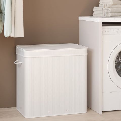 Rootz Laundry Basket with Lid - Laundry Collector Bamboo - Laundry Bag with Handles - Machine Washable - 41.5 x 62.5 x 61 cm