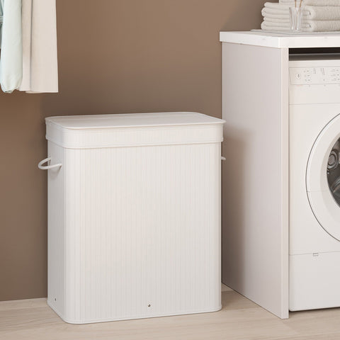 Rootz Laundry Basket with Lid - Laundry Collector - Bamboo Laundry Bag - Machine Washable - 34.5 x 54.5 x 61 cm