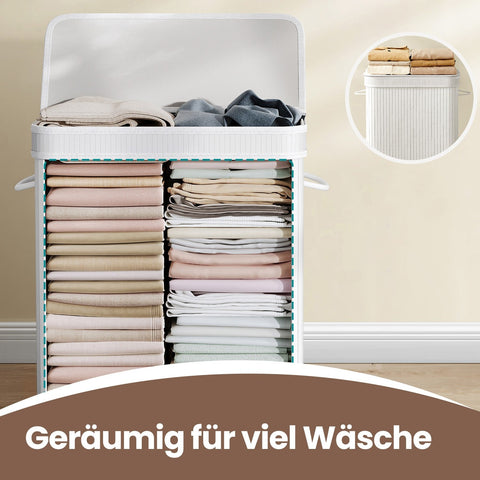 Rootz Laundry Basket with Lid - Laundry Collector - Bamboo Laundry Bag - Machine Washable - 34.5 x 54.5 x 61 cm