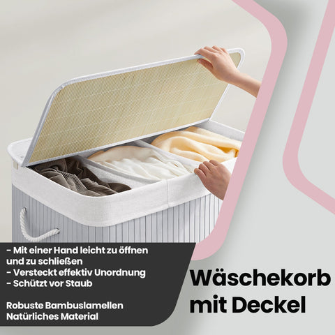 Rootz 150L Bamboo Laundry Basket - Clothes Organizer - Laundry Collector - Effortless Washing - 60cm x 40cm x 61.5cm