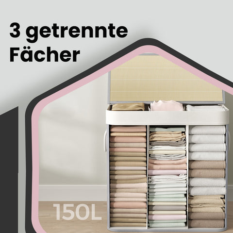 Rootz 150L Bamboo Laundry Basket - Clothes Organizer - Laundry Collector - Effortless Washing - 60cm x 40cm x 61.5cm