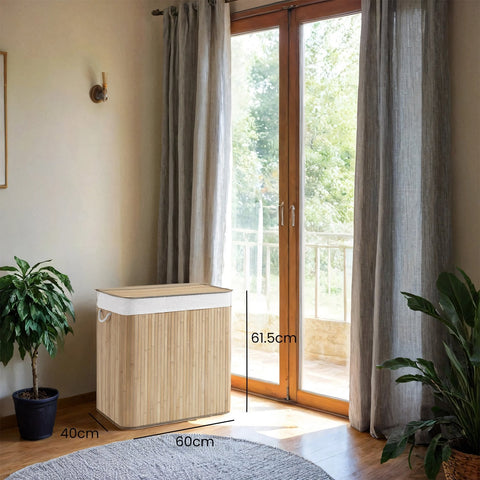 Rootz Laundry Basket - Clothes Organizer - Laundry Collector - Bamboo Stability - 60cm x 40cm x 61.5cm
