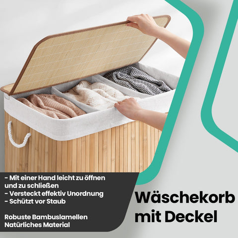 Rootz Laundry Basket - Clothes Organizer - Laundry Collector - Bamboo Stability - 60cm x 40cm x 61.5cm