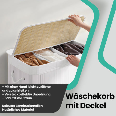 Rootz Laundry Basket - Clothes Organizer - Laundry Collector - Bamboo Stability - 60 x 40 x 61.5 cm