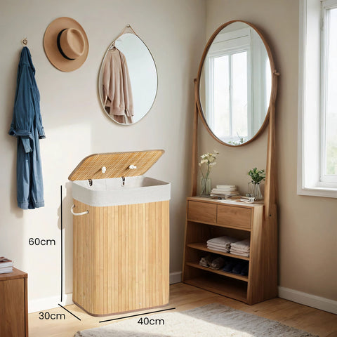 Rootz Laundry Basket with Lid - Laundry Collector - Clothes Hamper - Bamboo Design, 72L - 40cm x 60cm x 30cm