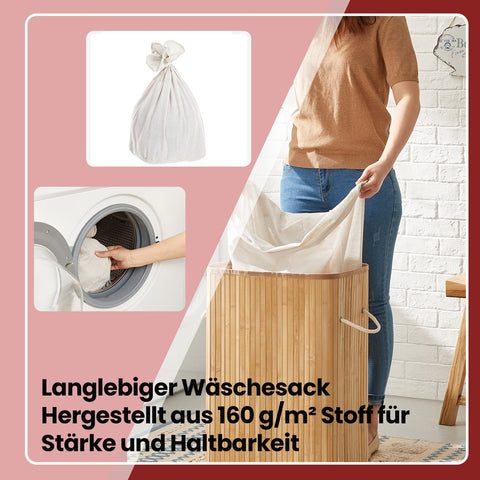 Rootz Laundry Basket with Lid - Laundry Collector - Clothes Hamper - Bamboo Design, 72L - 40cm x 60cm x 30cm