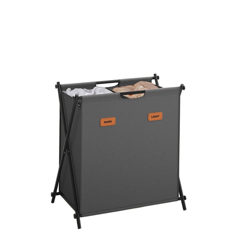 Rootz Grey Washing Basket - Laundry Hamper - Clothes Bin - Durable Oxford Fabric - 60cm x 40cm x 66cm