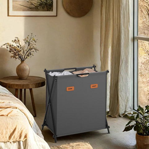 Rootz Grey Washing Basket - Laundry Hamper - Clothes Bin - Durable Oxford Fabric - 60cm x 40cm x 66cm