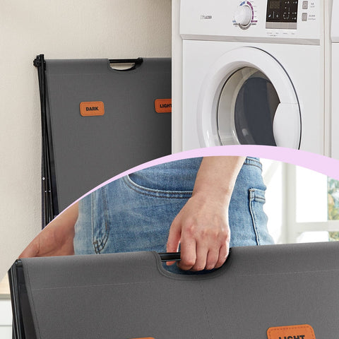 Rootz Grey Washing Basket - Laundry Hamper - Clothes Bin - Durable Oxford Fabric - 60cm x 40cm x 66cm