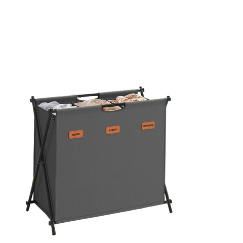 Rootz Grey Laundry Basket - Clothes Hamper - Washing Container - Durable 600D Oxford Fabric - 70cm x 40cm x 66cm