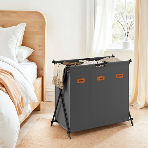 Rootz Grey Laundry Basket - Clothes Hamper - Washing Container - Durable 600D Oxford Fabric - 70cm x 40cm x 66cm