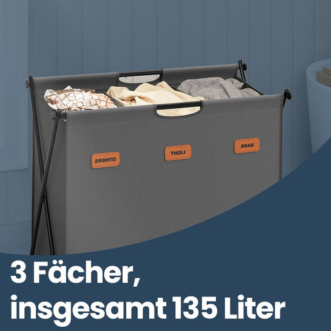 Rootz Grey Laundry Basket - Clothes Hamper - Washing Container - Durable 600D Oxford Fabric - 70cm x 40cm x 66cm