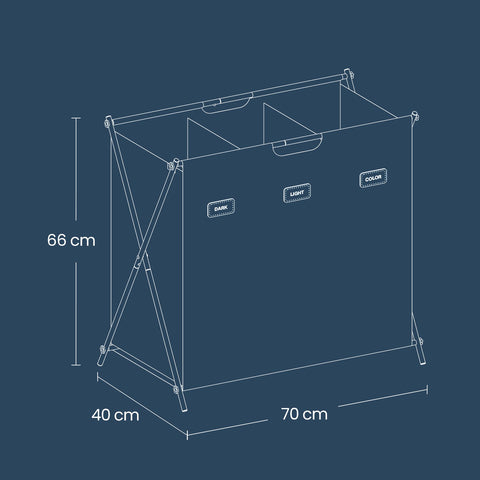 Rootz Grey Laundry Basket - Clothes Hamper - Washing Container - Durable 600D Oxford Fabric - 70cm x 40cm x 66cm