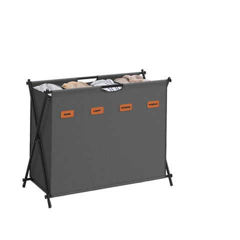 Rootz Grey Laundry Basket - Clothes Hamper - Washing Bin - Space-Saving - 79.9 x 40 x 66 cm