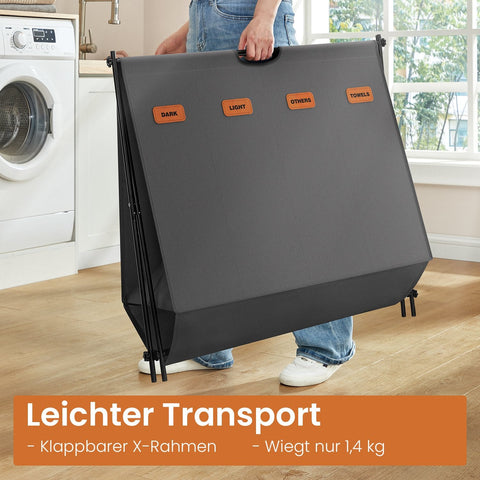 Rootz Grey Laundry Basket - Clothes Hamper - Washing Bin - Space-Saving - 79.9 x 40 x 66 cm