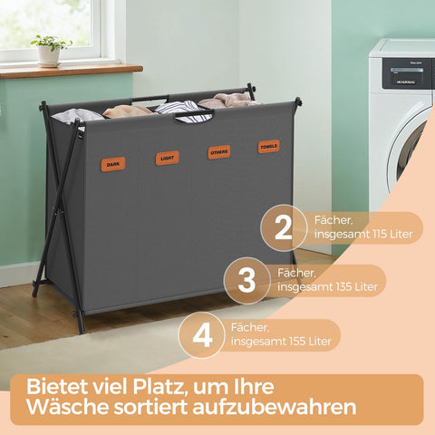 Rootz Grey Laundry Basket - Clothes Hamper - Washing Bin - Space-Saving - 79.9 x 40 x 66 cm